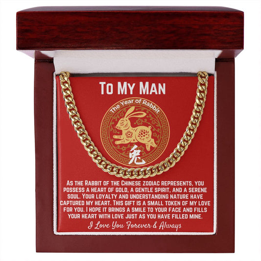 To My Man Chinese Zodiac's Rabbit Cuban Link -Gold18k  - Luxury Box