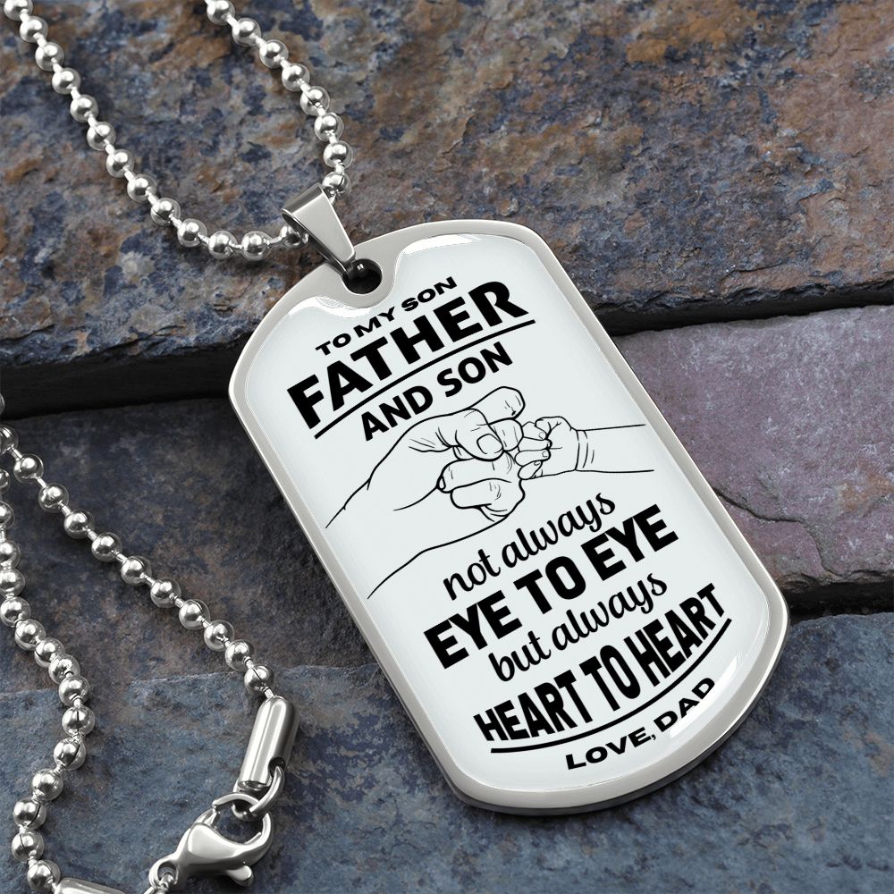 Father & Son Always Heart To Heart - Military Ball Chain - Silver
