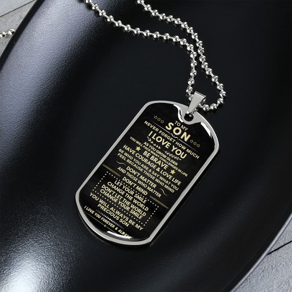 Son - Smile Change The World - Dog Tag - Military Ball Chain - Silver