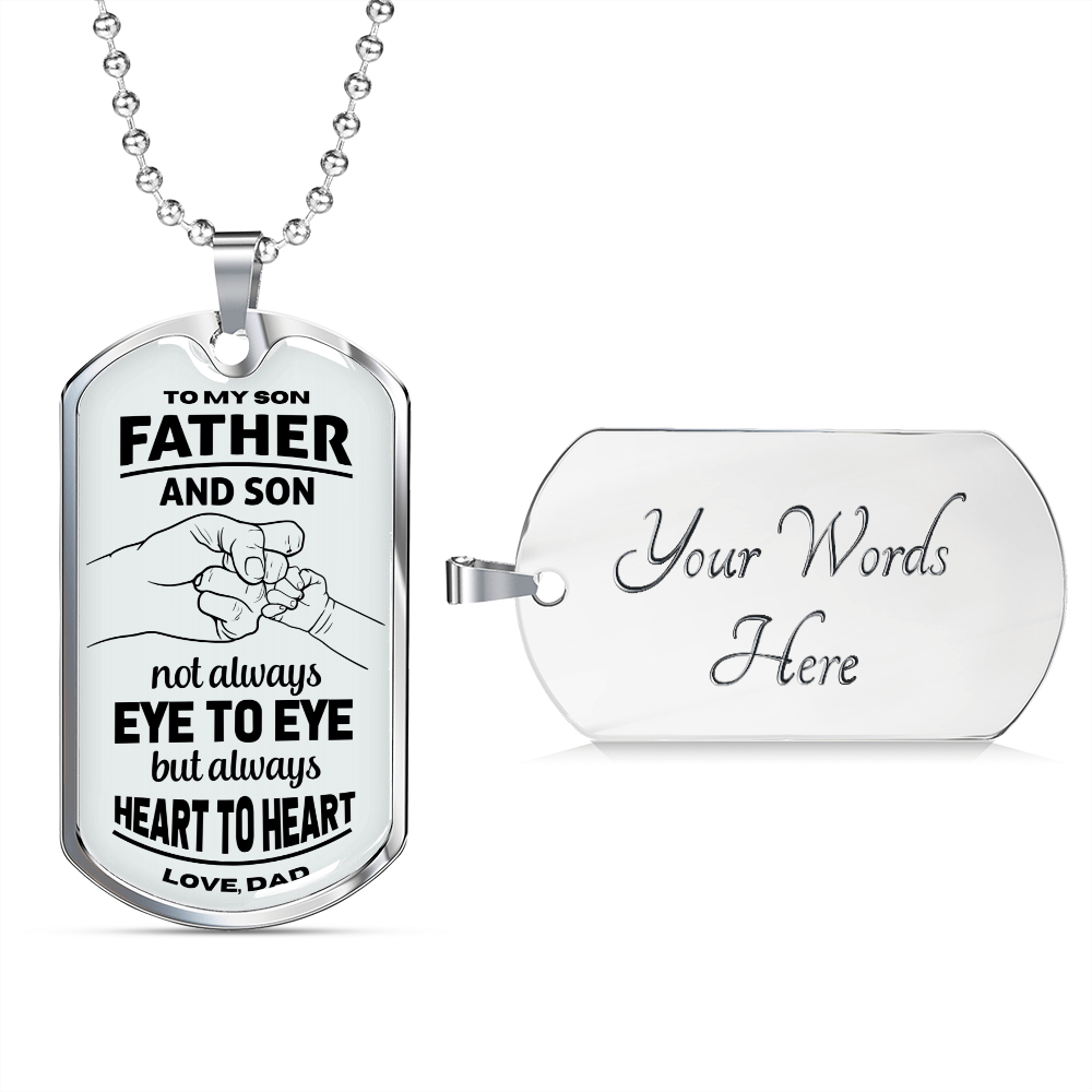 Father & Son Always Heart To Heart - Military Ball Chain - Silver - Engraving option
