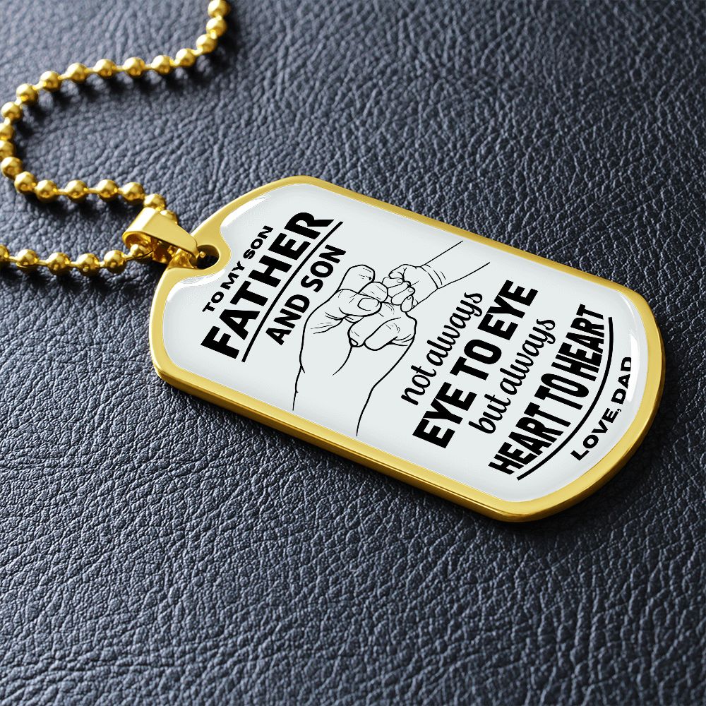 Father & Son Always Heart To Heart - Military Ball Chain - Gold