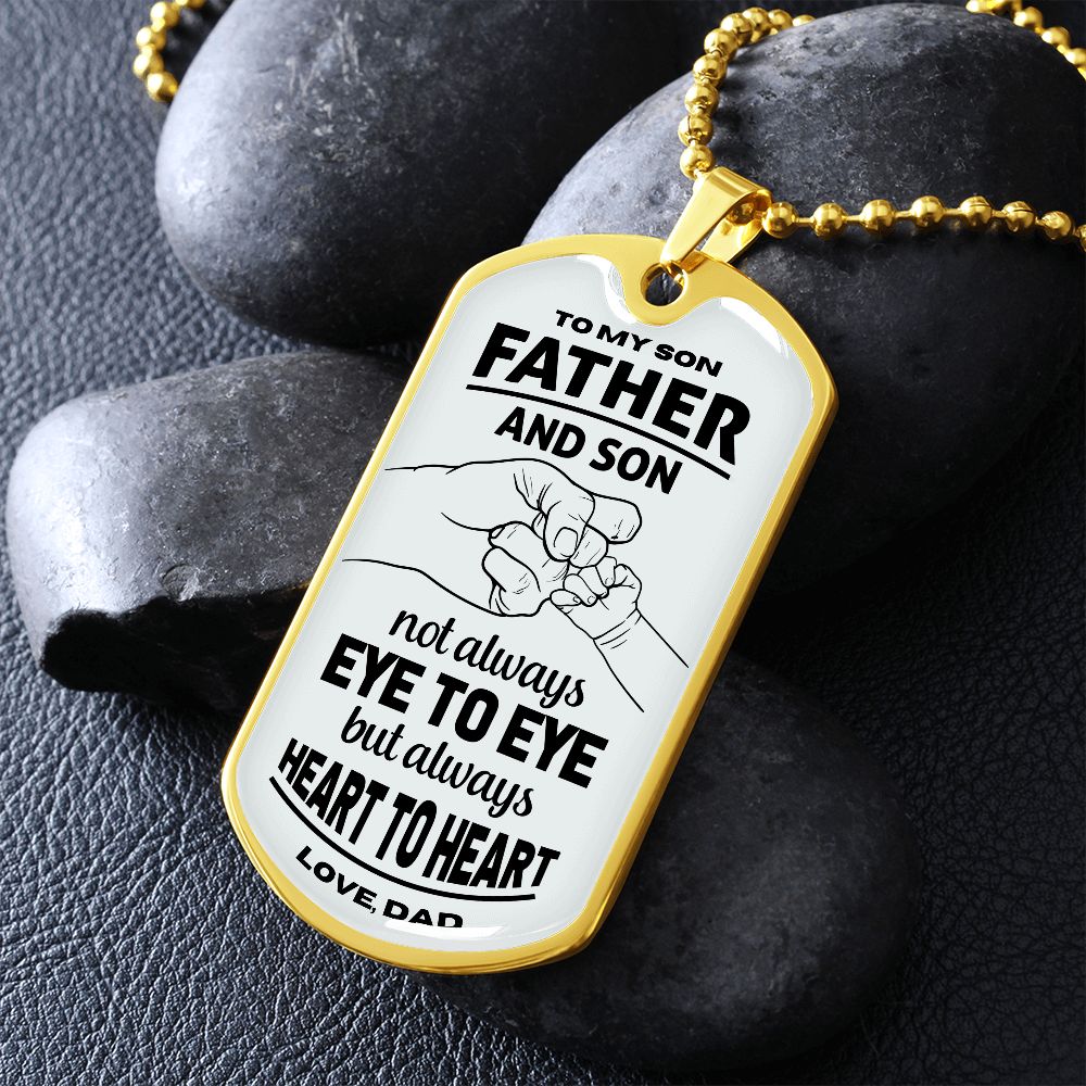 Father & Son Always Heart To Heart - Military Ball Chain - Gold