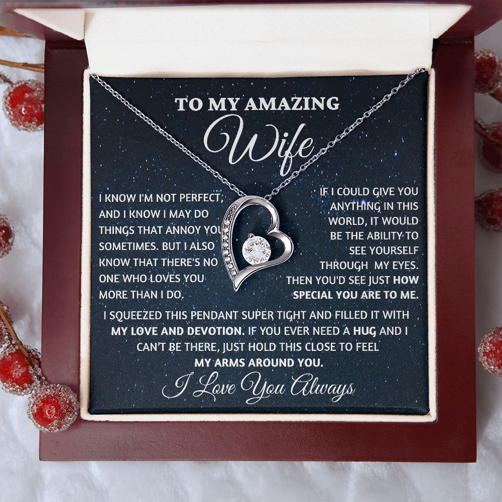 Wife - No One Loves You More Than I Do , FL Necklace - silver - Luxury Box (w/LED)