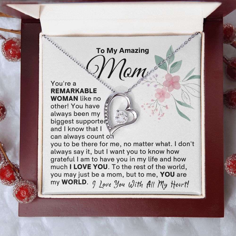 Mom - You Are My World FL Necklace - Silver Luxury Box