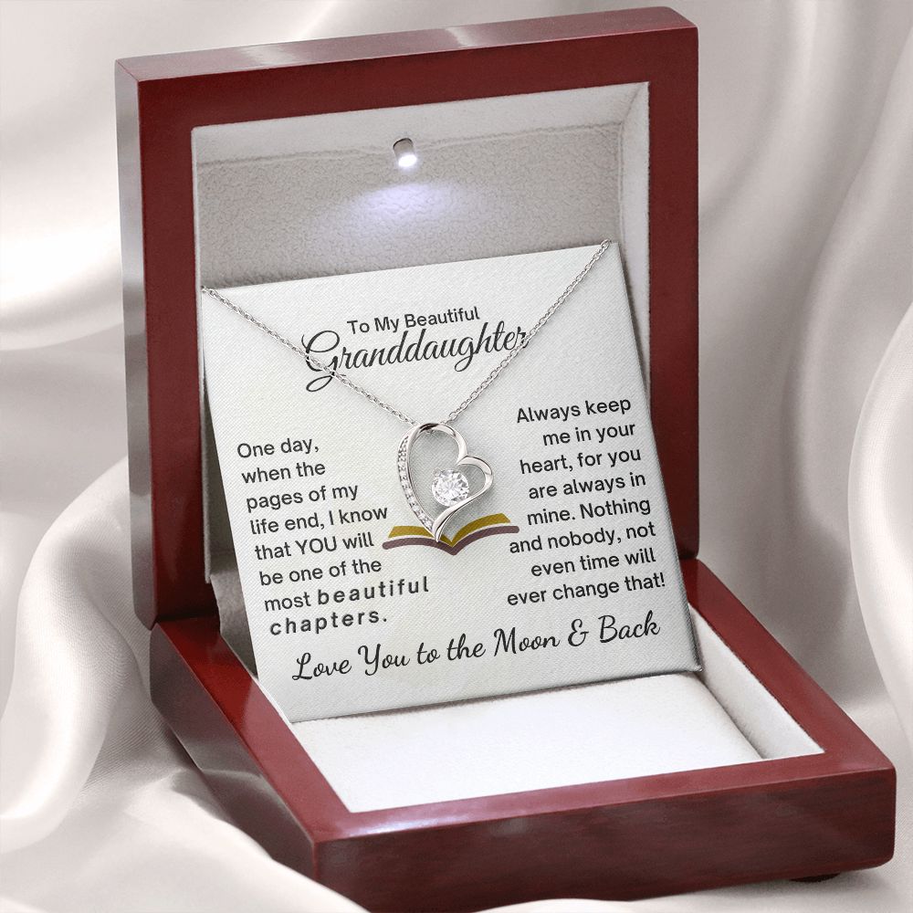 Granddaughter Always Keep Me In Your Heart - Forever Love Necklace - 14k White Gold -  Mahogany Lux Box (w/LED)