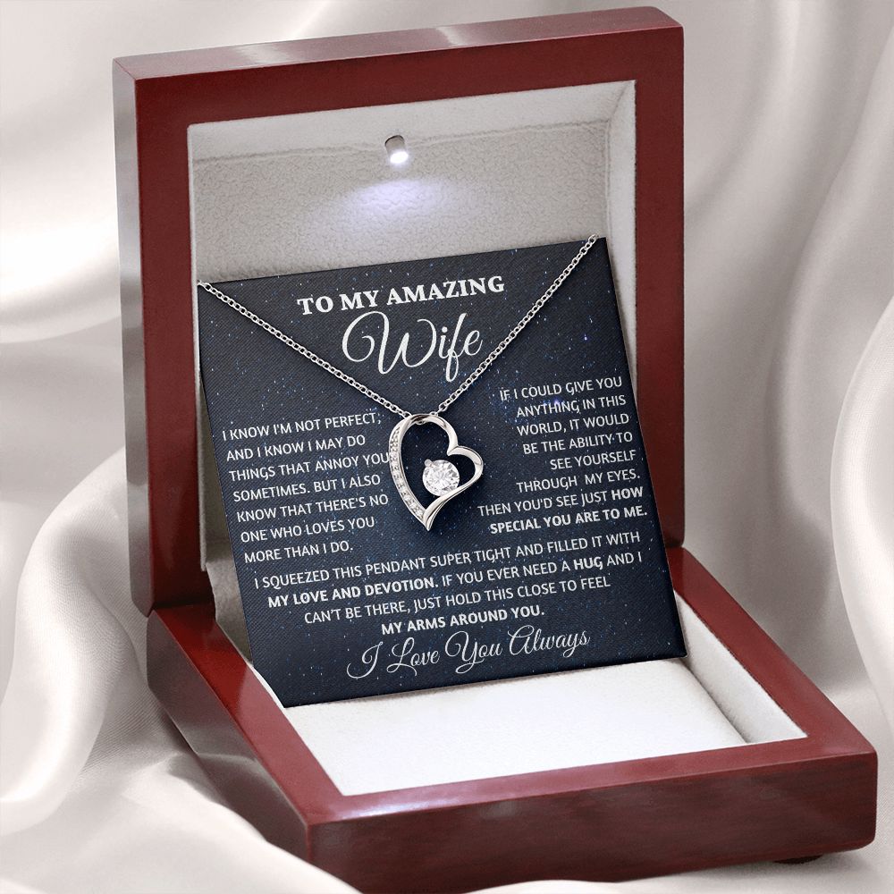 Wife - No One Loves You More Than I Do , FL Necklace - silver - Luxury Box (w/LED)