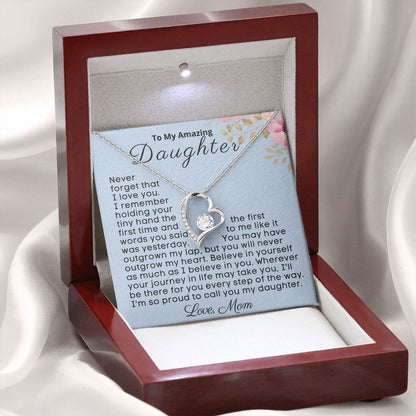 To My Amazing Daughter - You Will Never Outgrow My Heart - 14k white gold finish - Mahogany Lux Box (w/LED)