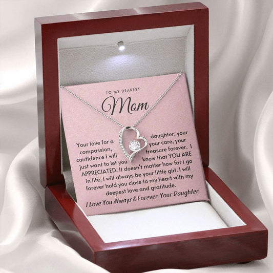Mom - Your compassion, Your Care I will Treasure Forever - 14k white gold finish - Mahogany Box (w/LED)