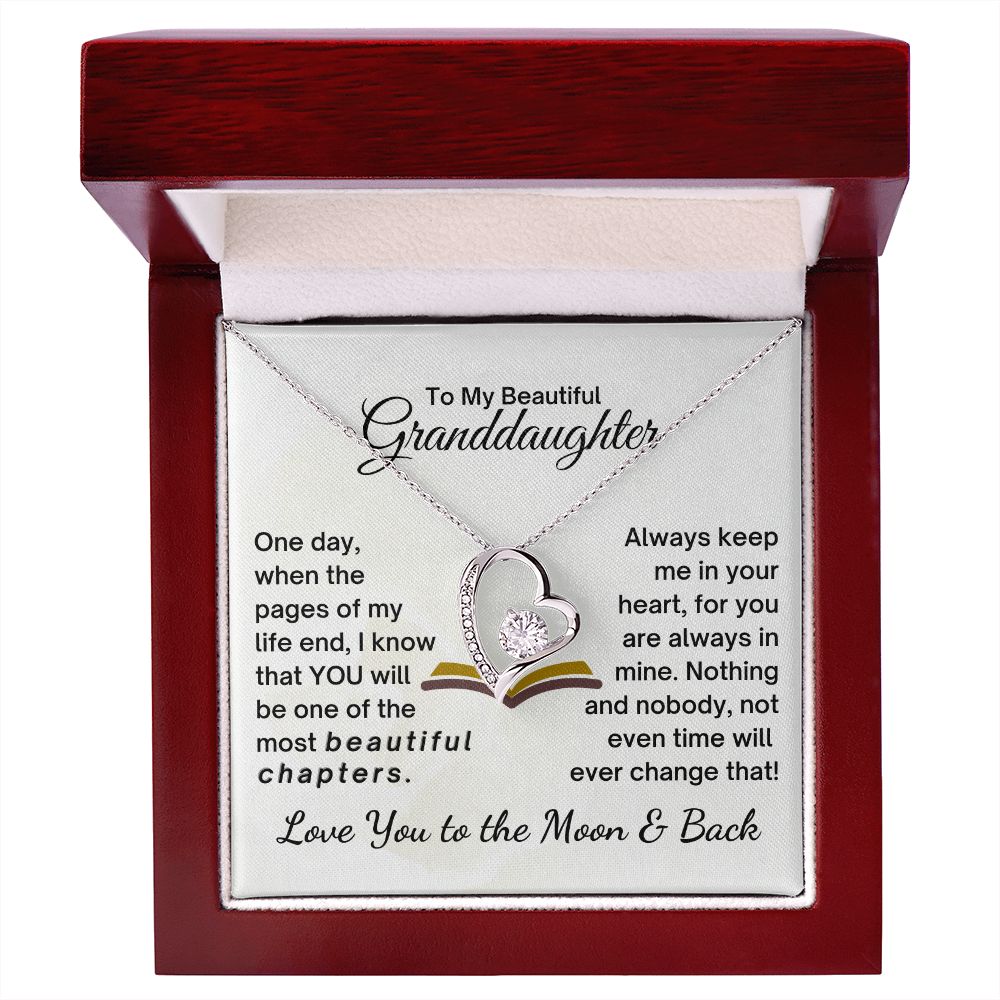 Granddaughter Always Keep Me In Your Heart - Forever Love Necklace - 14k White Gold -  Mahogany Lux Box (w/LED)