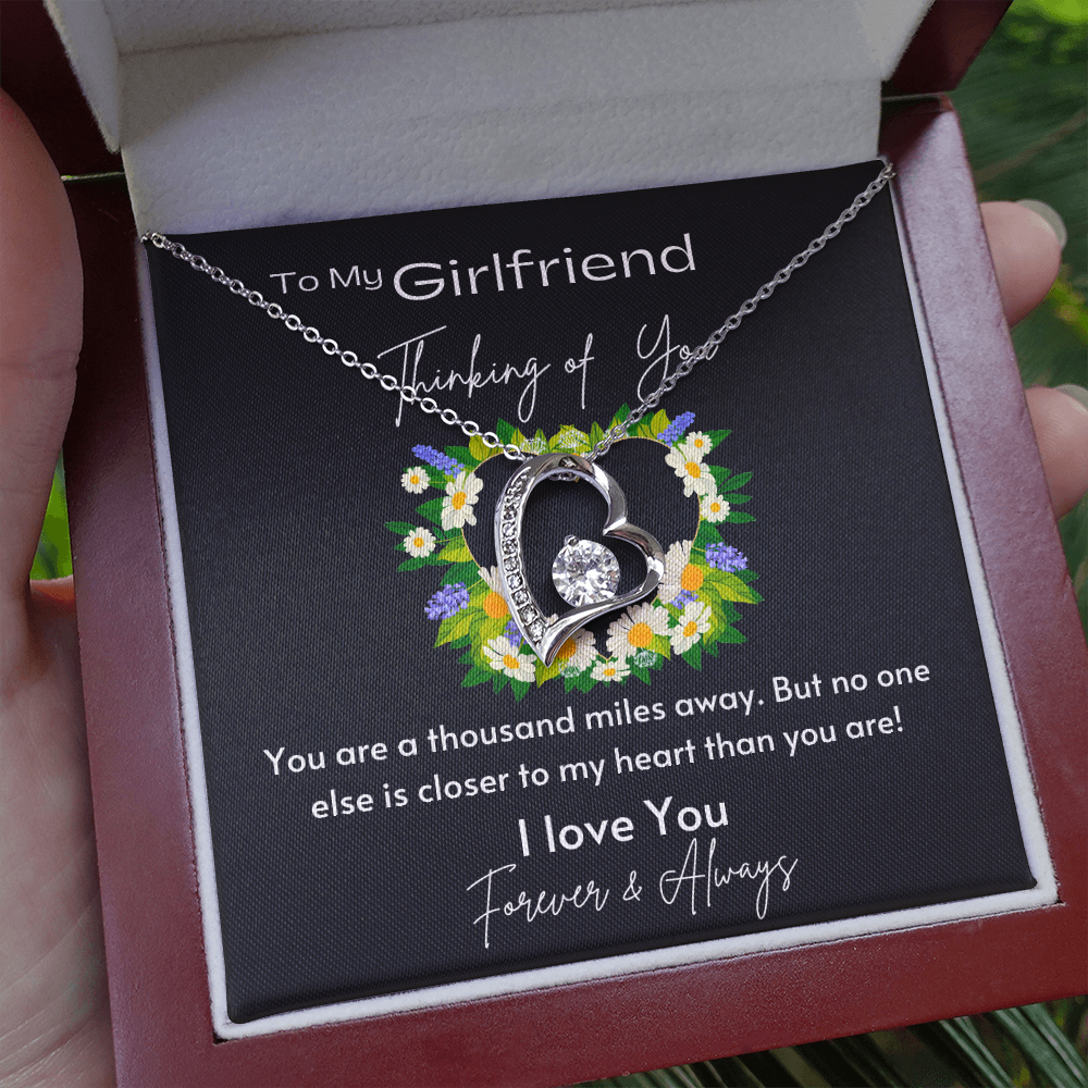To My Girlfriend - Forever Love Necklace - Silver - Mahogany Lux Box (w/LED)