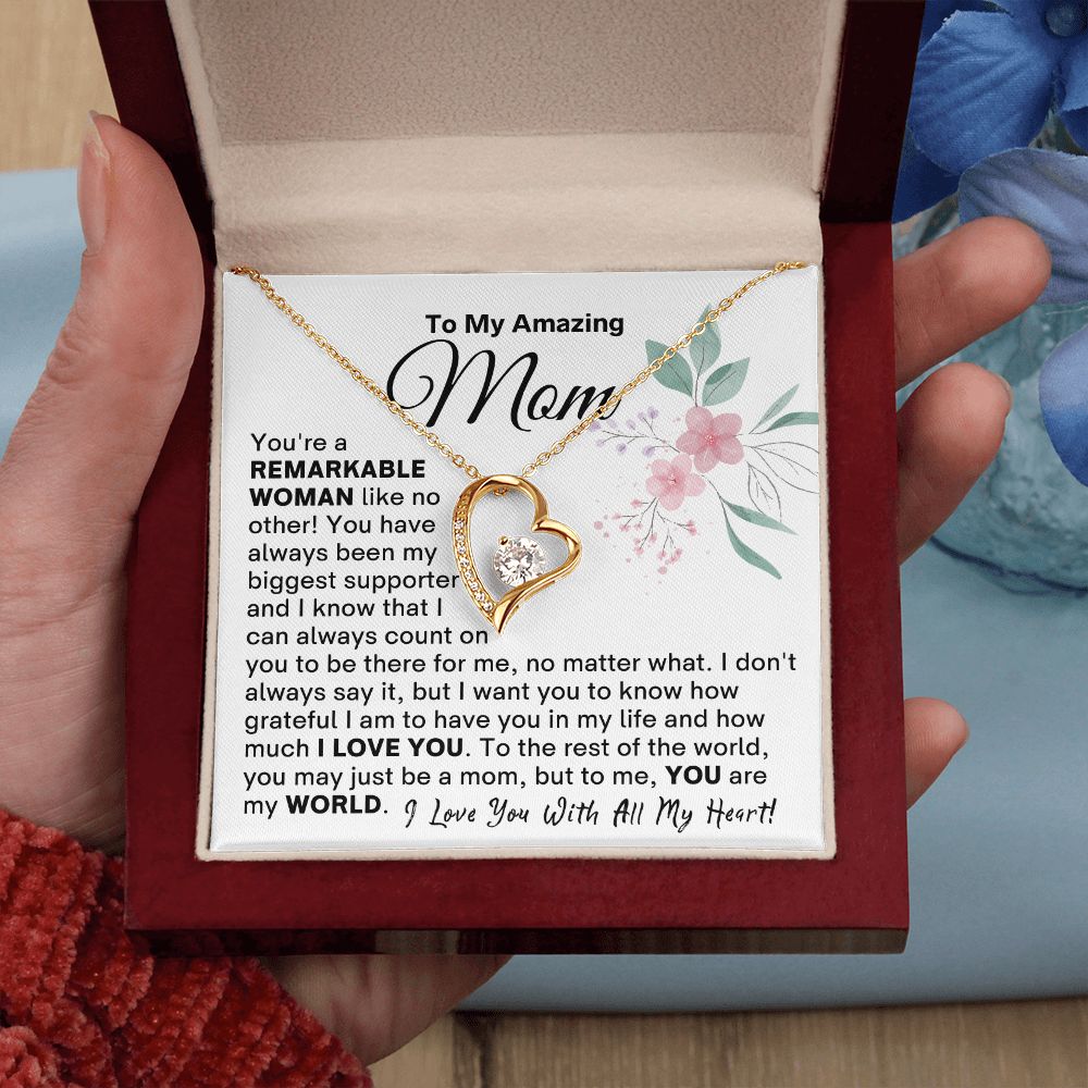 Mom - You Are My World FL Necklace - Gold Luxury Box