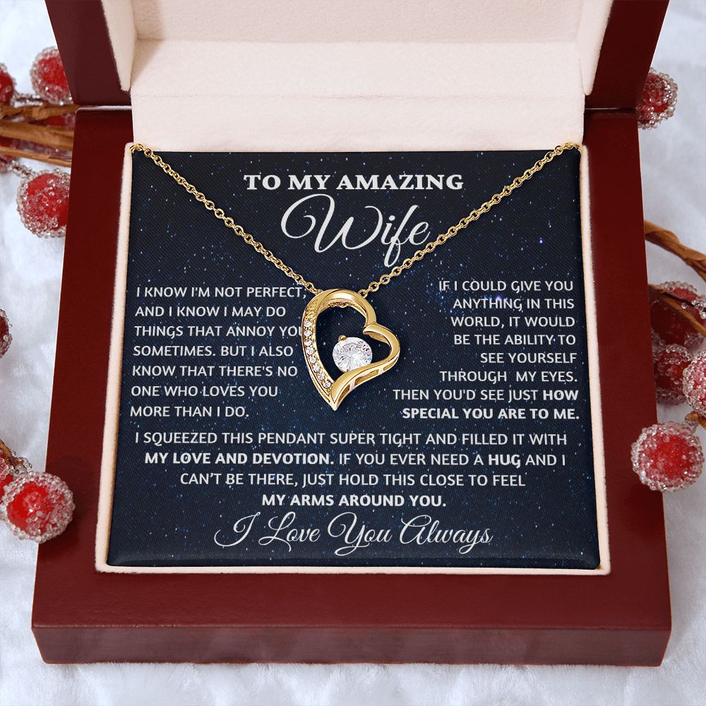 Wife - No One Loves You More Than I Do , FL Necklace - Gold- Luxury Box (w/LED)