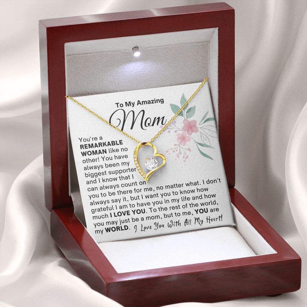 Mom - You Are My World FL Necklace - Gold Luxury Box