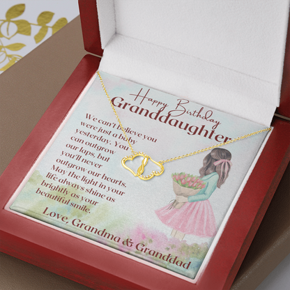 Granddaughter - You'll Never outgrow our Hearts Everlasting Love Necklace - Mahogany Lux Box (w/LED) - Gold