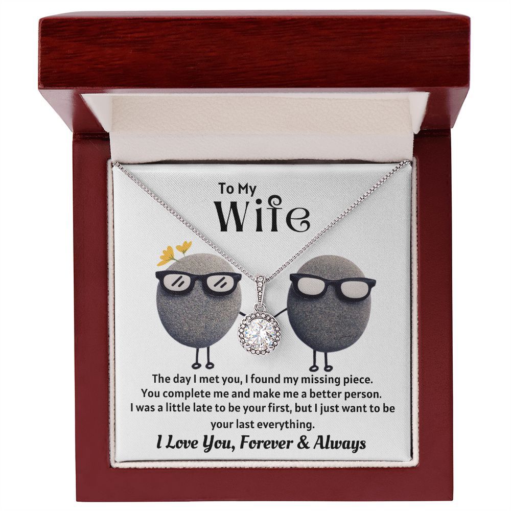 Wife - You Complete Me - 14k white gold Eternal Hope Necklace - Mahogany Box (w/LED)