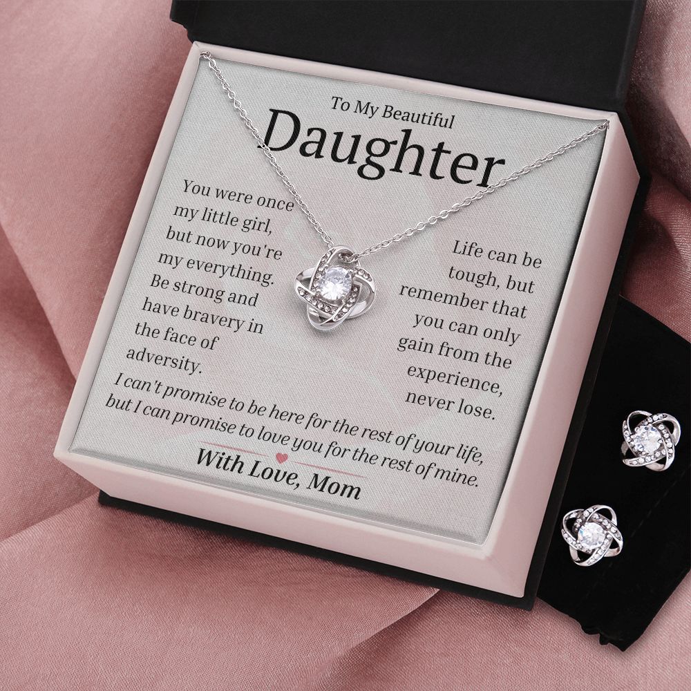 Daughter - Be Brave and Strong - Love Knot Necklace Set - standard box