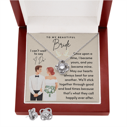 To My Beautiful Bride - Our Hearts Beat for One Another  Necklace  - Mahogany Lux Box (w/LED)