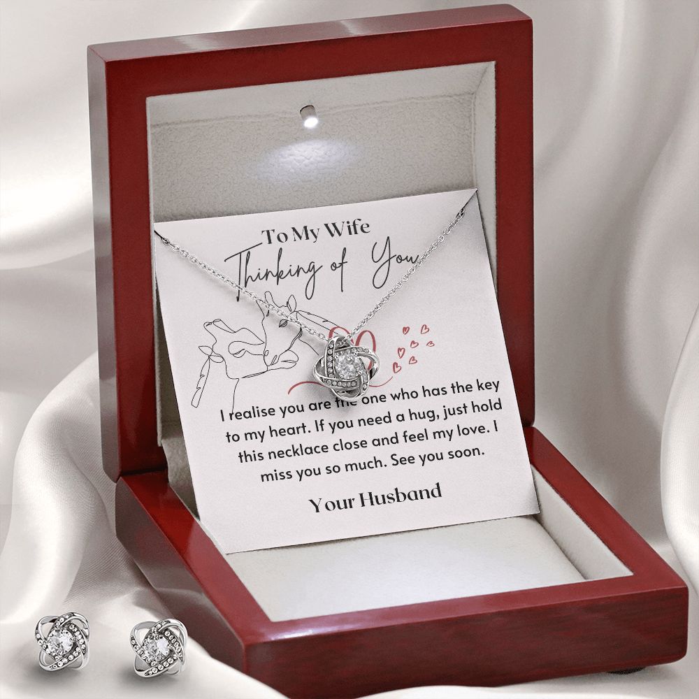 Thinking of You - Love Knot Necklace & Earrings Set - Mahogany Lux Box (w/LED)
