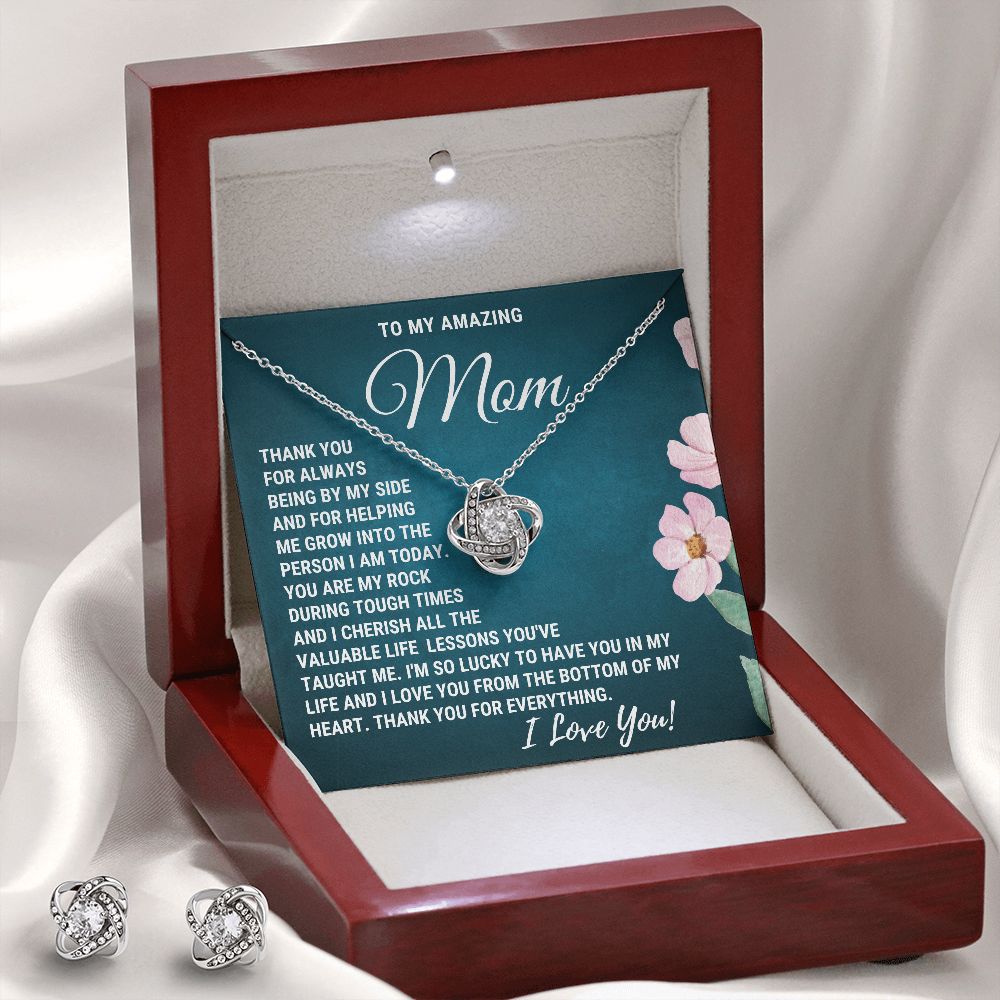 Mom - You Are My Rock - 14k white gold  Necklace & Earring Set - Lux Box (w/LED)