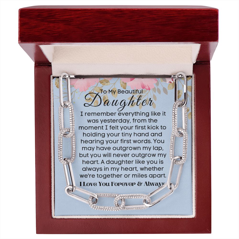 Daughter - You Are Always In My Heart  Forever Linked Necklace -14k White Gold - Mahogany Lux Box (w/LED)