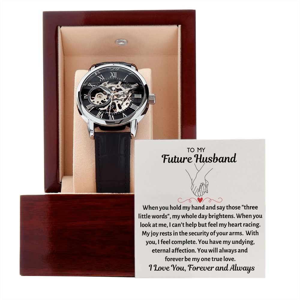 Future Husband - My Joy Rests In The Security of Your Arms - Romantic Timeless Openwork Watch - Mahogany Lux Box (w/LED)