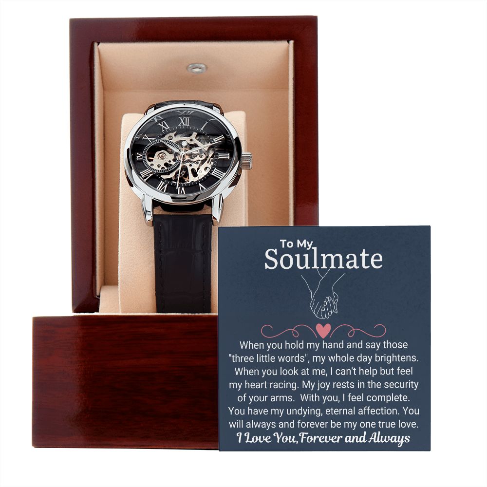 To My Soulmate  - You Will Always Be My True Love - Romantic Timeless Openwork Watch - Mahogany Lux Box (w/LED)