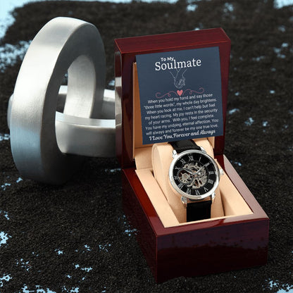 To My Soulmate  - You Will Always Be My True Love - Romantic Timeless Openwork Watch - Mahogany Lux Box (w/LED)