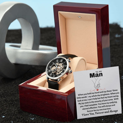 To My Man - With You I feel Complete, Romantic Timeless Gift - Openwork Watch - include Complimentary Mahogany Lux Box (w/LED)