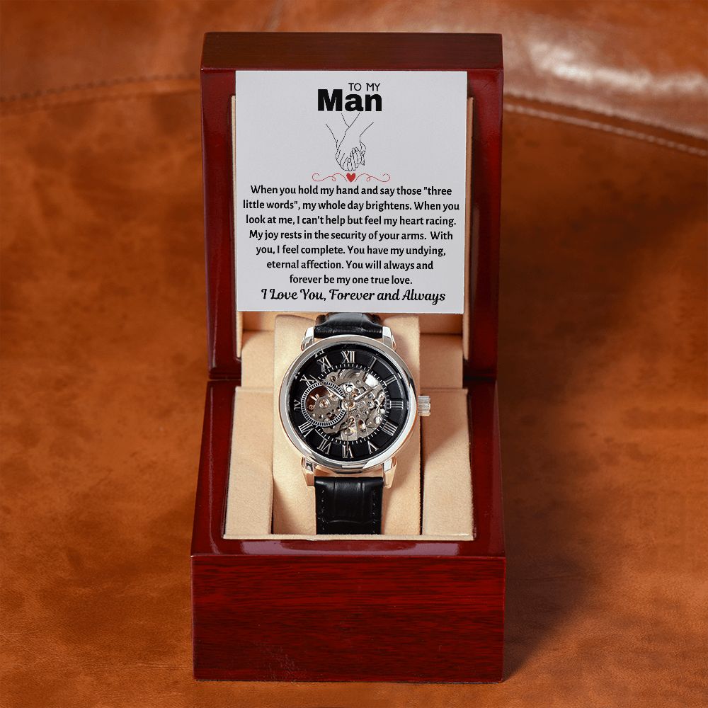To My Man - With You I feel Complete, Romantic Timeless Gift - Openwork Watch - include Complimentary Mahogany Lux Box (w/LED)