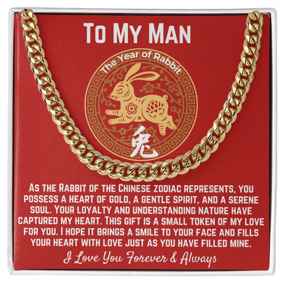 To My Man Chinese Zodiac's Rabbit Cuban Link -Gold - Standard Box