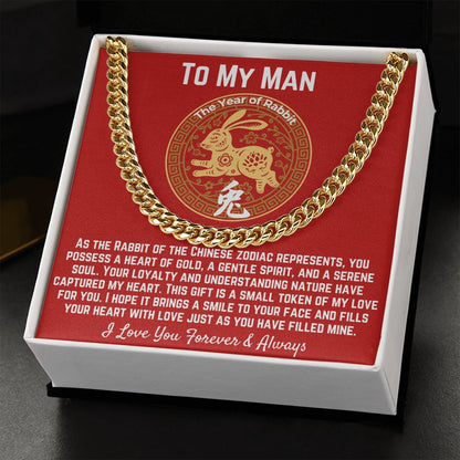 To My Man Chinese Zodiac's Rabbit Cuban Link -Gold - Standard Box