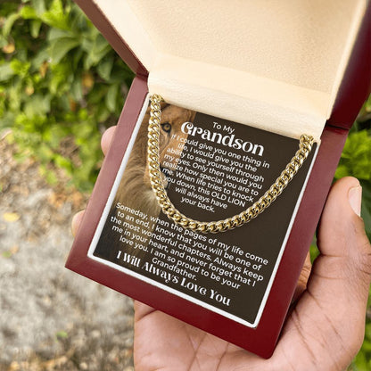 Grandson - Proud Cuban Link Chain Gift Set - Gold - Luxury Box (w/LED)