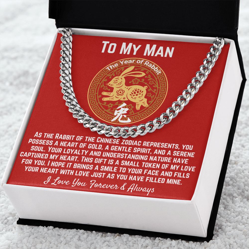 To My Man Chinese Zodiac's Rabbit Cuban Link -Silver - Standard Box