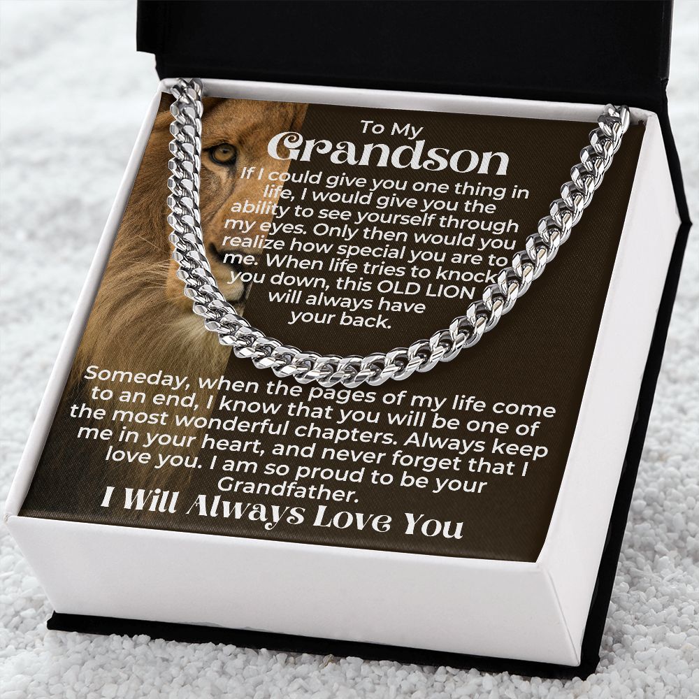 Grandson - Proud Cuban Link Chain Gift Set - Silver -Standard Box