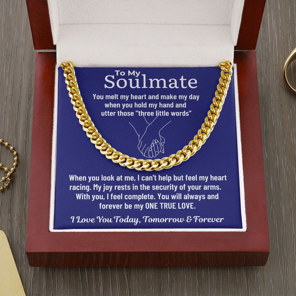 To My Soulmate - You Melt My Heart & Make My Day - 14k Yellow Gold Cuban Link Chain - Mahogany Lux Box (w/LED)