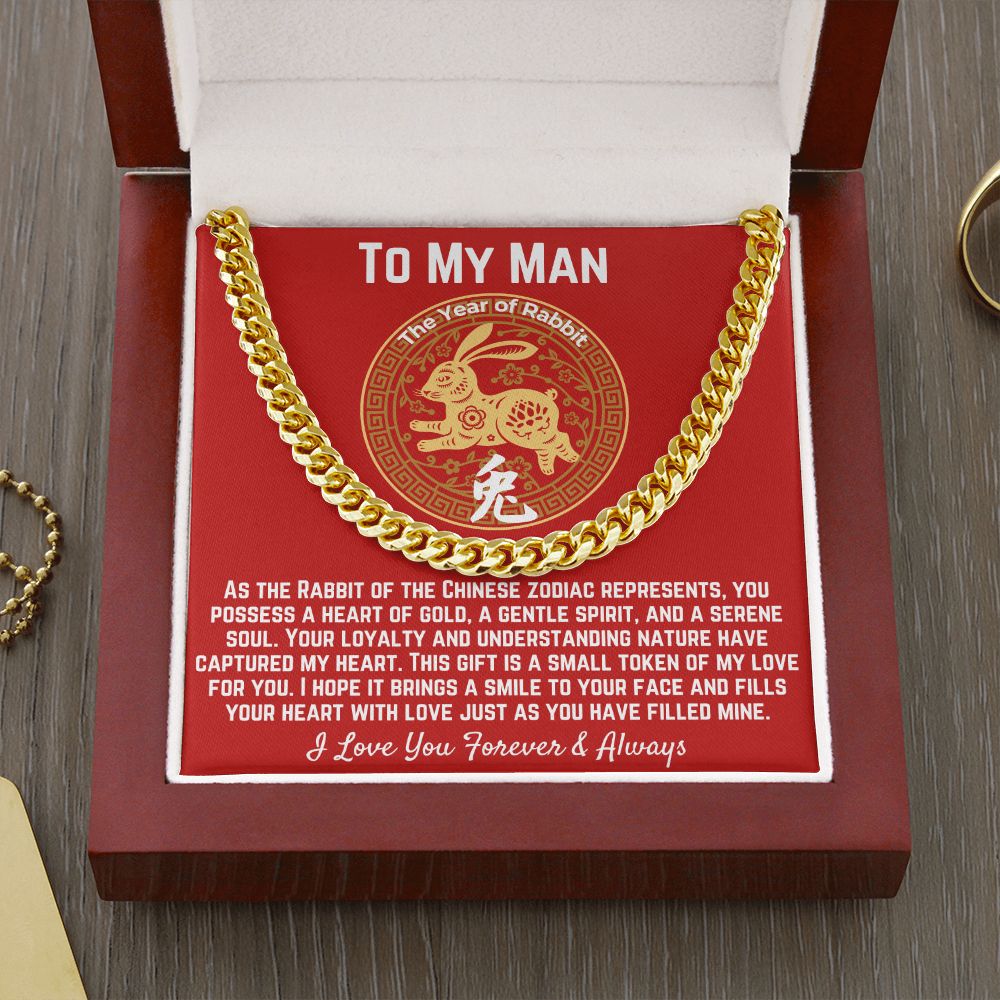 To My Man Chinese Zodiac's Rabbit Cuban Link -Gold18k  - Luxury Box