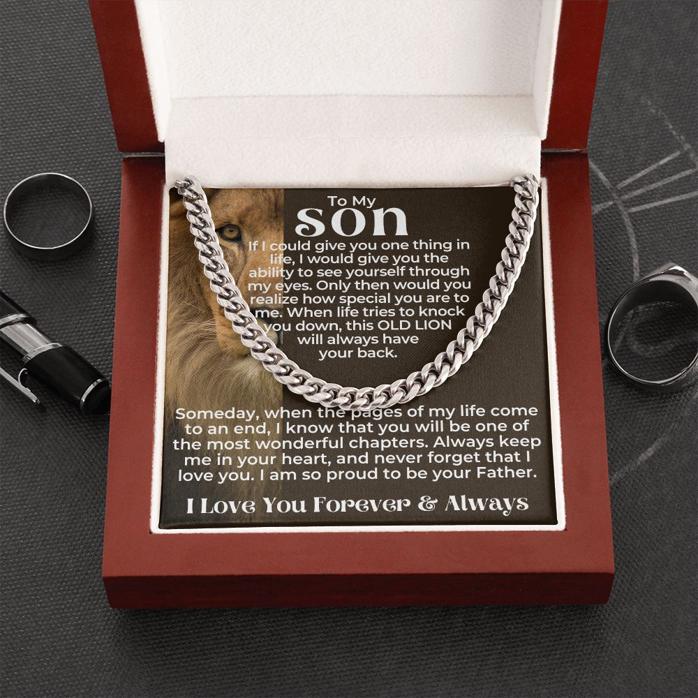 Son - Old Lion Cuban Link Gift Set - Silver - Luxury Box (w/LED)