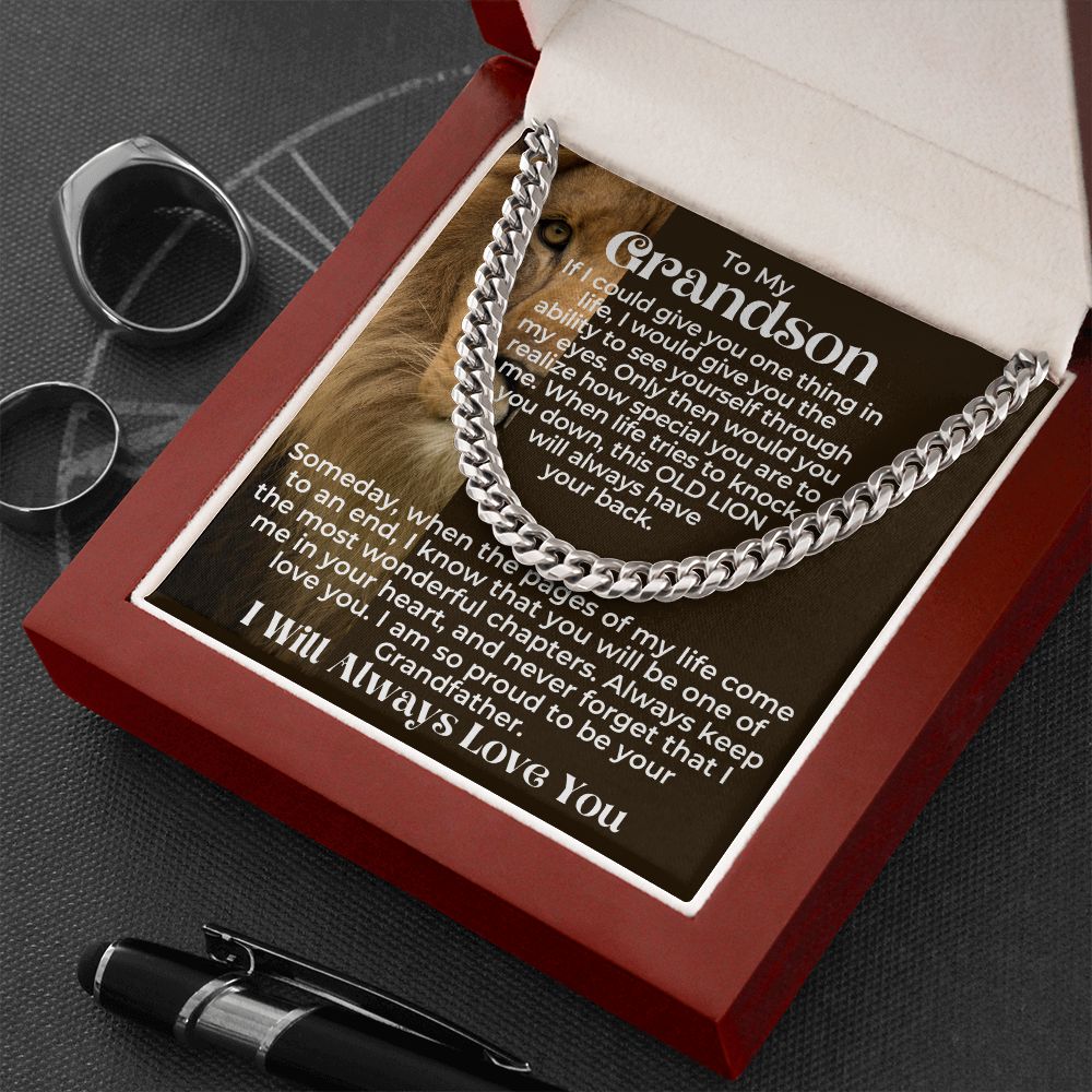 Grandson - Proud Cuban Link Chain Gift Set - Silver - Luxury Box (w/LED)