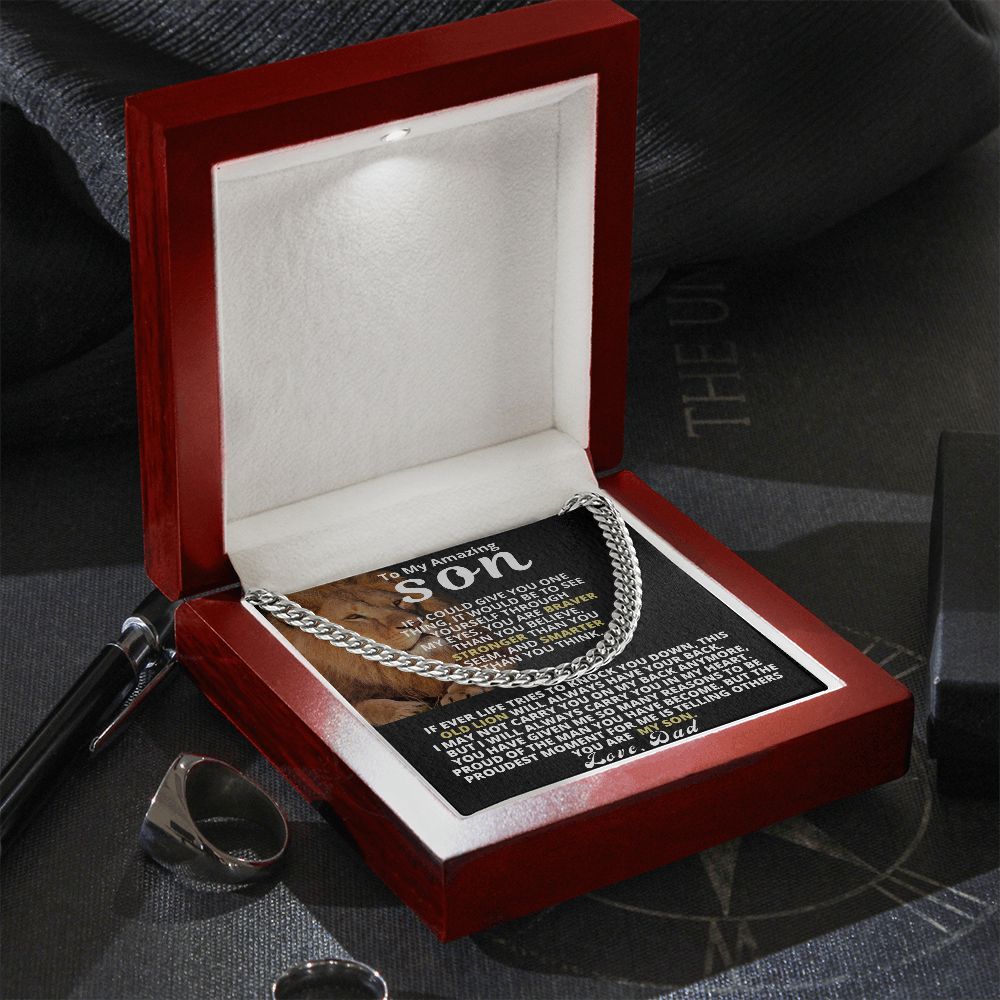 Son - Proud Man Cuban Link Gift Set - Silver - Luxury Box(w/LED)