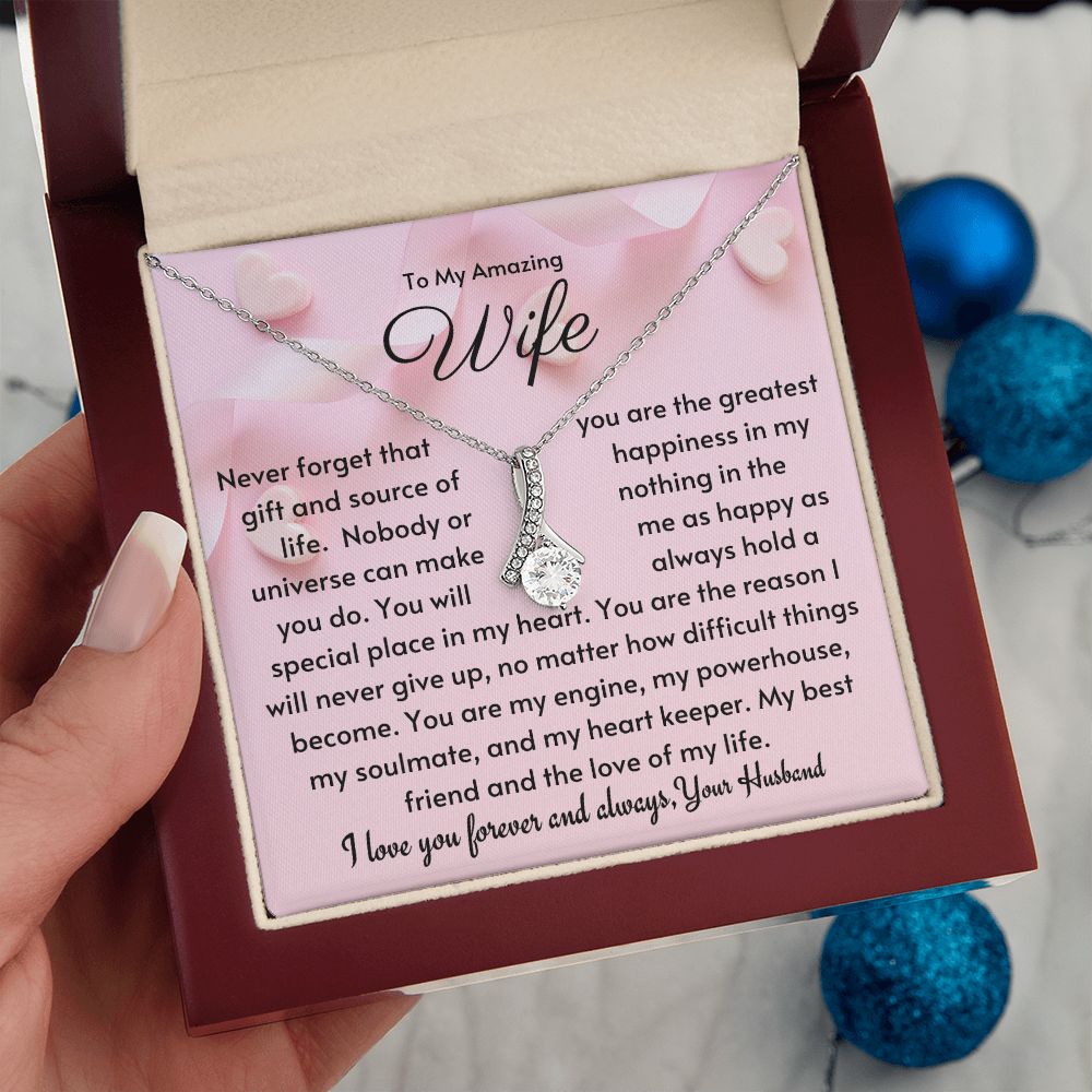 Wife - You Are The Greatest Gift & Happiness in My Life - 14k white gold Alluring Beauty Necklace - Mahogany Lux Box (w/LED)