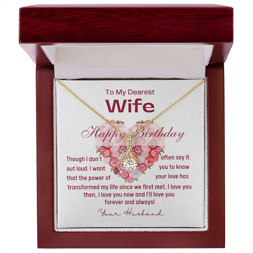 Happy Birthday To My Dearest Wife - Alluring Beauty Necklace - Gold - Mahogany Lux Box (w/LED)