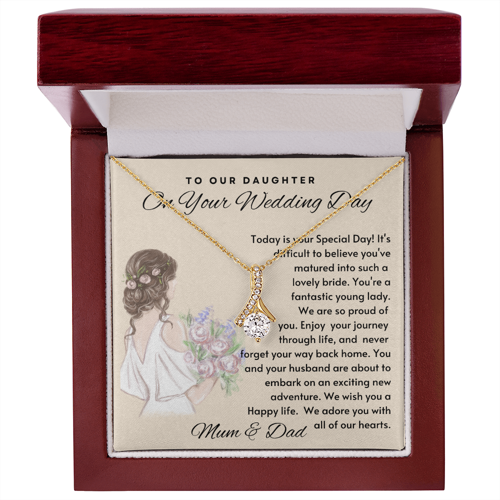 To Our Daughter - We Wish You A Happy Life Wedding Necklace -18k Yellow Gold -  Mahogany Lux Box (w/LED)