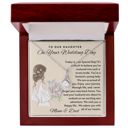 To Our Daughter - We Wish You A Happy Life Wedding Necklace - 14 White Gold -  Mahogany Lux Box (w/LED)