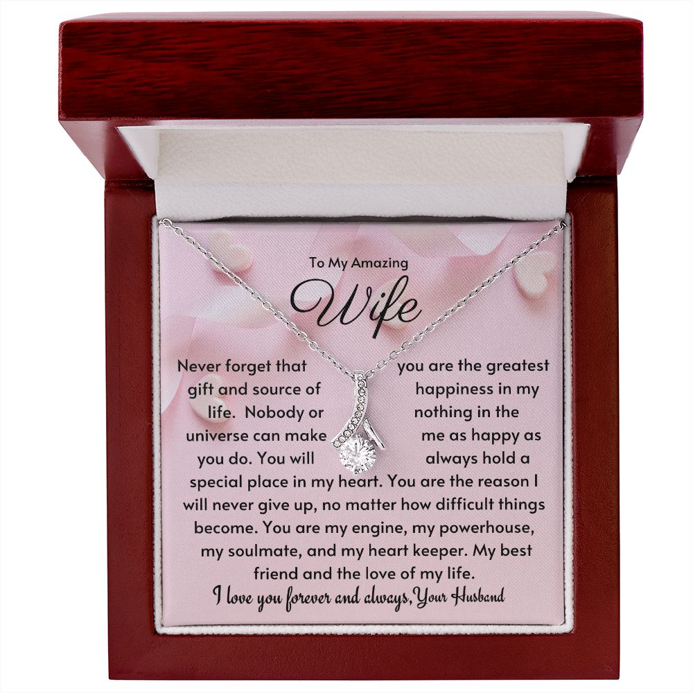 Wife - You Are The Greatest Gift & Happiness in My Life - 14k white gold Alluring Beauty Necklace - Mahogany Lux Box (w/LED)