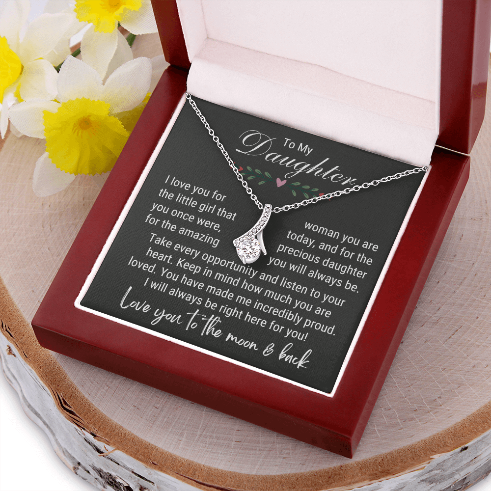 Daughter - I am Incredibly Proud of You white gold Alluring Necklace Mahogany Lux Box (w/LED)