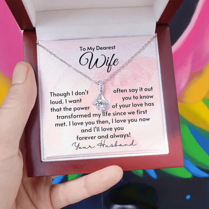 To My Wife - Your Love Has Transformed Me Silver Necklace - Mahogany Lux Box (w/LED)