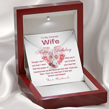 Happy Birthday To My Dearest Wife - Alluring Beauty Necklace - Silver - Mahogany Lux Box (w/LED)