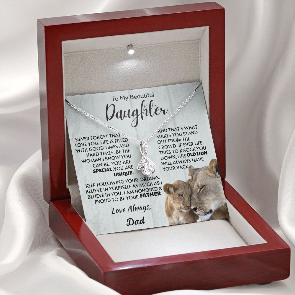 Daughter - Unique Love Knot Necklace - Silver - Luxury Box (w/LED)