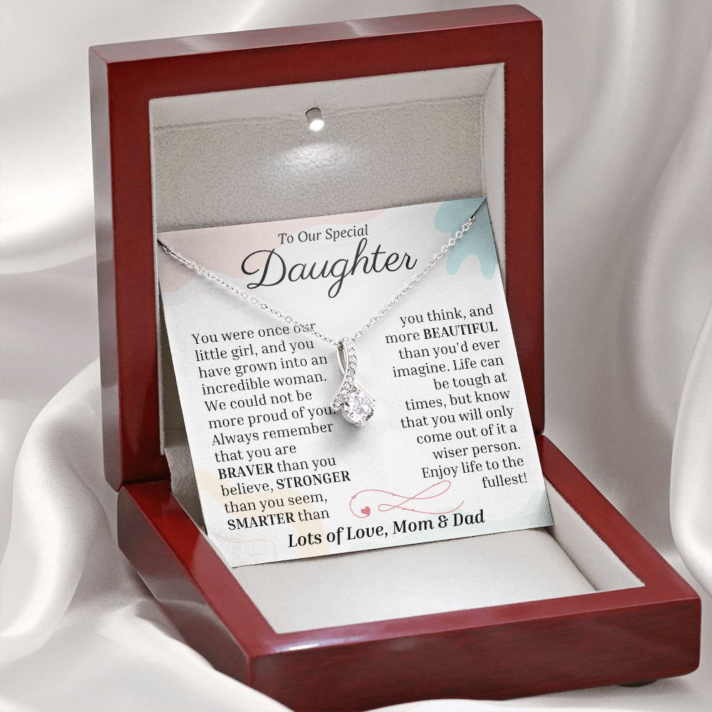 Special Daughter - You Are More Beautiful Than You Imagine - Silver Alluring Beauty Necklace - Mahogany Lux Box (w/LED)