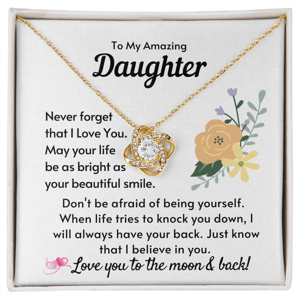 To My Amazing Daughter - Love Knot Necklace - Gold - Standard Box